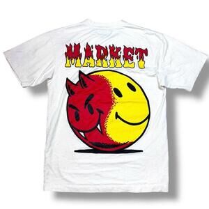 Chinatown Market Devil Smiley Face Flame Graphic T-Shirt Sz Medium Beige Skate